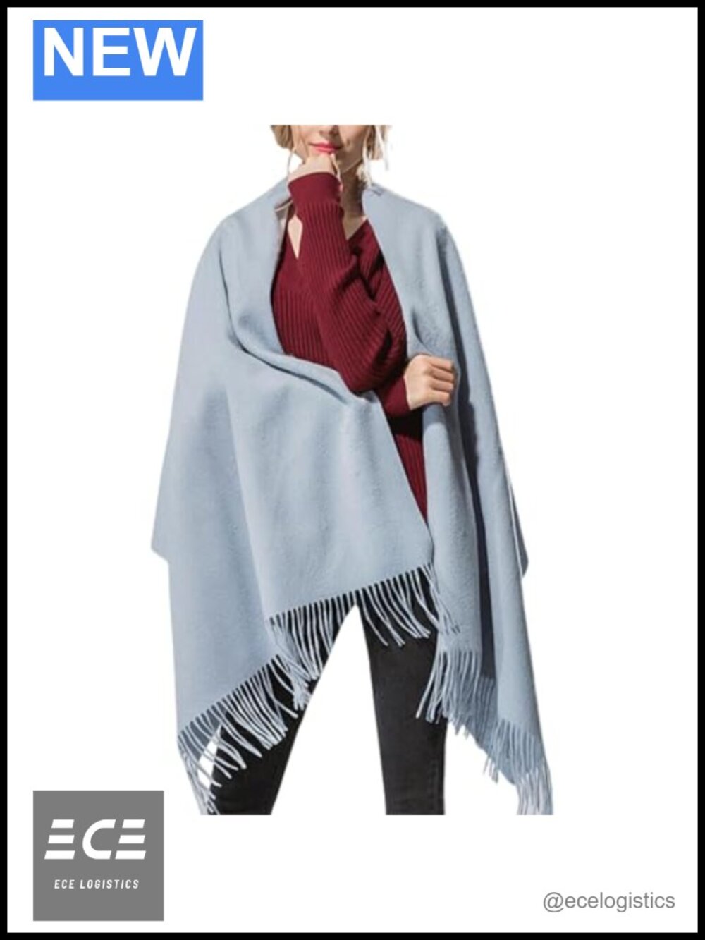 100% Wool Shawl Wrap Lightweight Travel Scarf Fringe